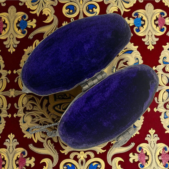 Vintage Byzantine Silver Tone Metal Hinged Pillow Purse Tiny Velvet Lined - Picture 7 of 7